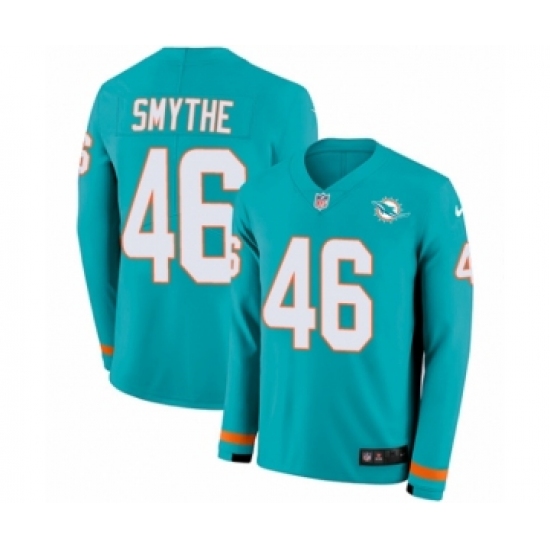 Youth Nike Miami Dolphins #46 Durham Smythe Limited Aqua Therma Long Sleeve NFL Jersey - Ujersey