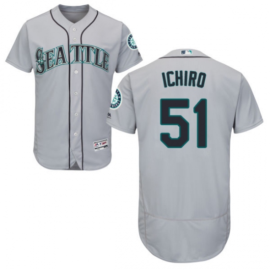 Men's Majestic Seattle Mariners #51 Ichiro Suzuki Grey Road Flex Base Authentic Collection MLB Jersey