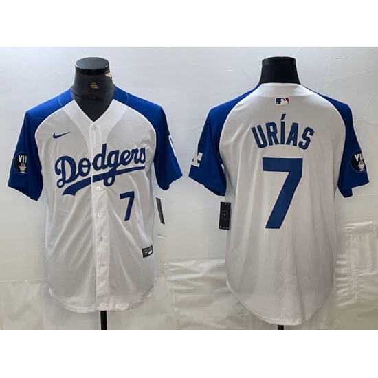 Men's Los Angeles Dodgers #7 Julio Urias Number White Blue Fashion Stitched Cool Base Limited Jerseys - Ujersey