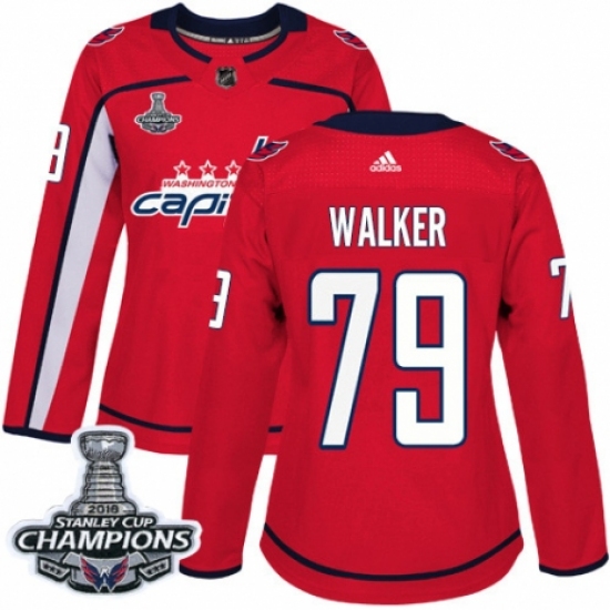 Women's Adidas Washington Capitals #79 Nathan Walker Authentic Red Home 2018 Stanley Cup Final Champions NHL Jersey - Ujersey