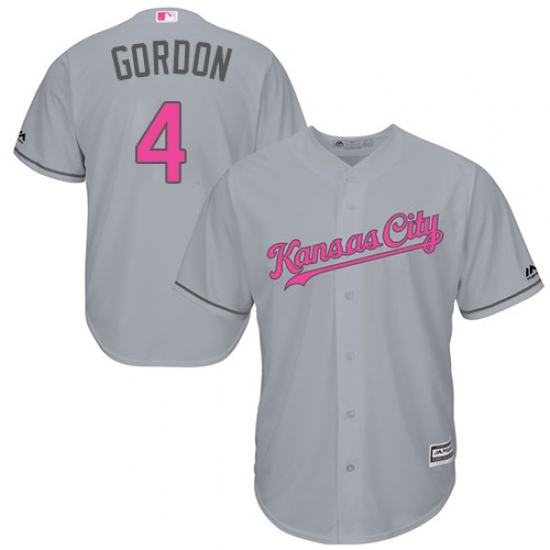 Men's Majestic Kansas City Royals #4 Alex Gordon Replica Grey 2016 Mother's Day Cool Base MLB Jersey - Ujersey