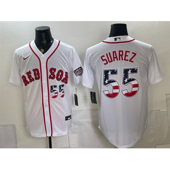 Men's Boston Red Sox #55 Ranger Suarez White 2026 USA 250 Fourth of July Home Stitched Baseball Jersey - Ujersey