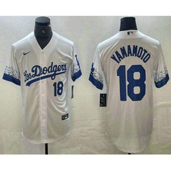 Men's Los Angeles Dodgers #18 Yoshinobu Yamamoto Number White 2021 City Connect Cool Base Stitched Jerseys - Ujersey