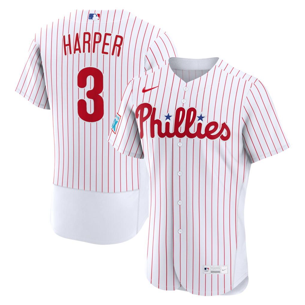 Men's Philadelphia Phillies Bryce Harper Nike White Home Authentic Sponsor Patch Jersey - Ujersey