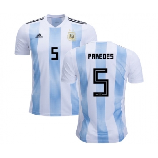 Argentina #5 Paredes Home Kid Soccer Country Jersey
