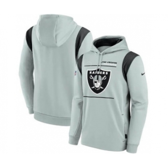 Men's Las Vegas Raiders 2021 Gray Sideline Logo Performance Pullover Hoodie - Ujersey