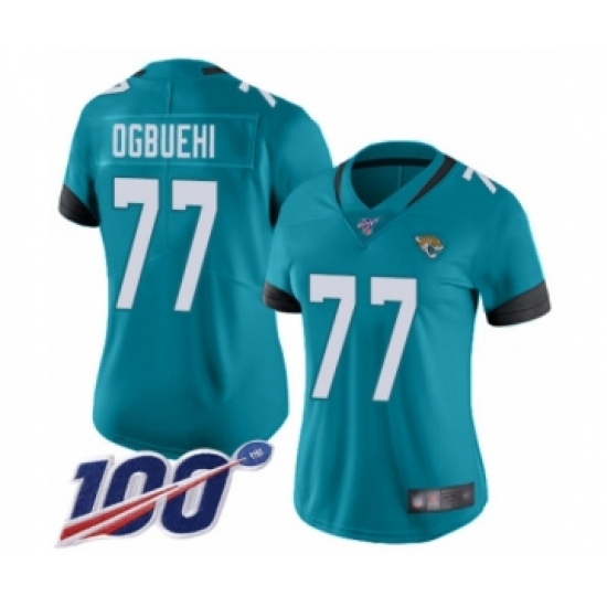 Women's Jacksonville Jaguars #77 Cedric Ogbuehi Teal Green Alternate Vapor Untouchable Limited Player 100th Season Football Jersey - Ujersey