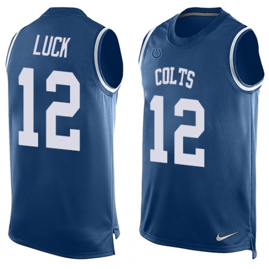 Men's Nike Indianapolis Colts #12 Andrew Luck Limited Royal Blue Player Name & Number Tank Top NFL Jersey - Ujersey