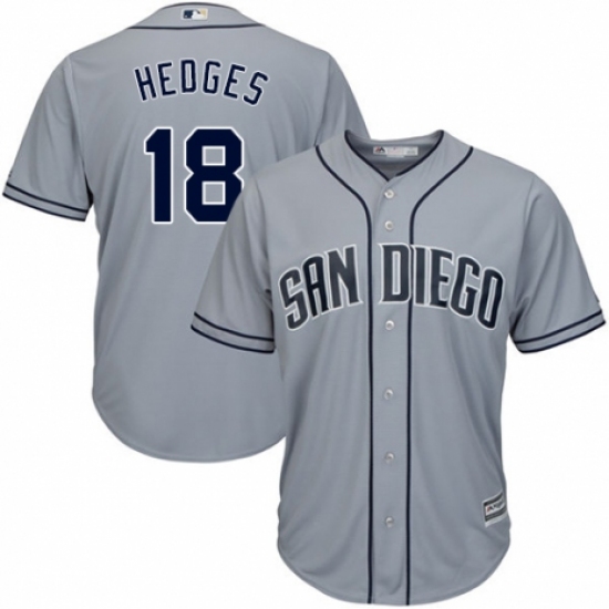 Men's Majestic San Diego Padres #18 Austin Hedges Replica Grey Road Cool Base MLB Jersey - Ujersey