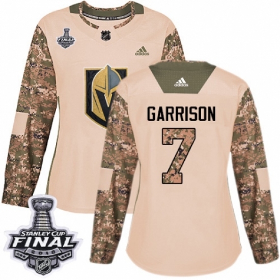Women's Adidas Vegas Golden Knights #7 Jason Garrison Authentic Camo Veterans Day Practice 2018 Stanley Cup Final NHL Jersey - Ujersey