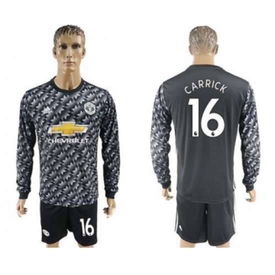 Manchester United #16 Carrick Black Long Sleeves Soccer Club Jersey