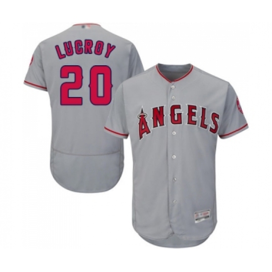 Men's Los Angeles Angels of Anaheim #20 Jonathan Lucroy Grey Road Flex Base Authentic Collection Baseball Jersey - Ujersey