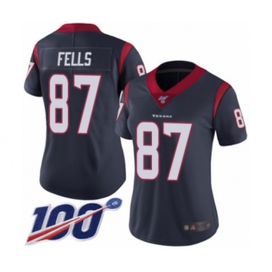 Women's Houston Texans #87 Darren Fells Navy Blue Team Color Vapor Untouchable Limited Player 100th Season Football Jersey - Ujersey