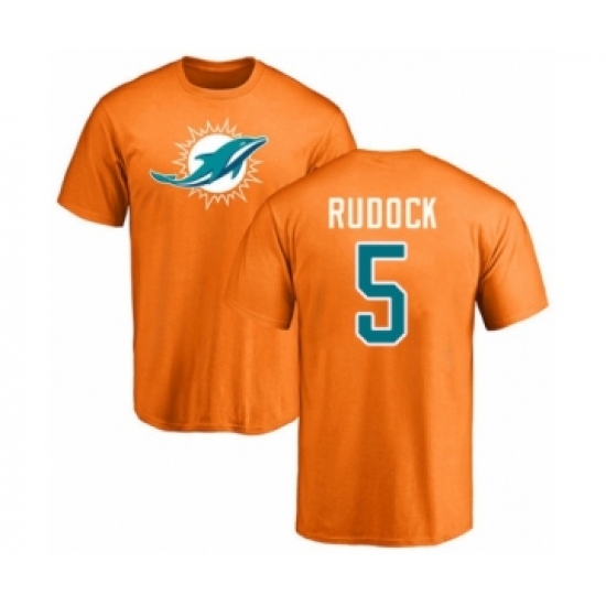 Football Miami Dolphins #5 Jake Rudock Orange Name & Number Logo T-Shirt - Ujersey