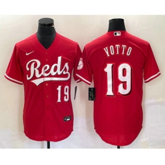 Men's Cincinnati Reds #19 Joey Votto Number Red Cool Base Stitched Baseball Jersey - Ujersey