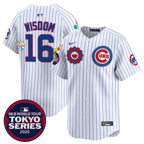 Men's Chicago Cubs #16 Patrick Wisdom White 2025 Tokyo Series Limited Stitched Baseball Jersey - Ujersey