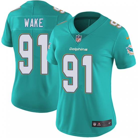 Women's Nike Miami Dolphins #91 Cameron Wake Aqua Green Team Color Vapor Untouchable Limited Player NFL Jersey - Ujersey