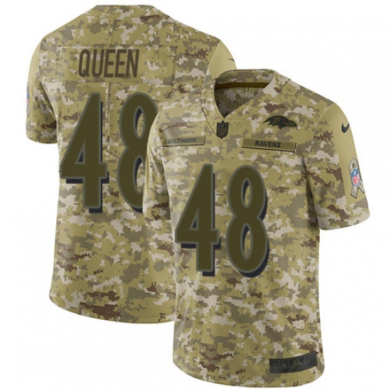 Youth Baltimore Ravens #48 Patrick Queen Camo Stitched NFL Limited 2018 Salute To Service Jersey - Ujersey
