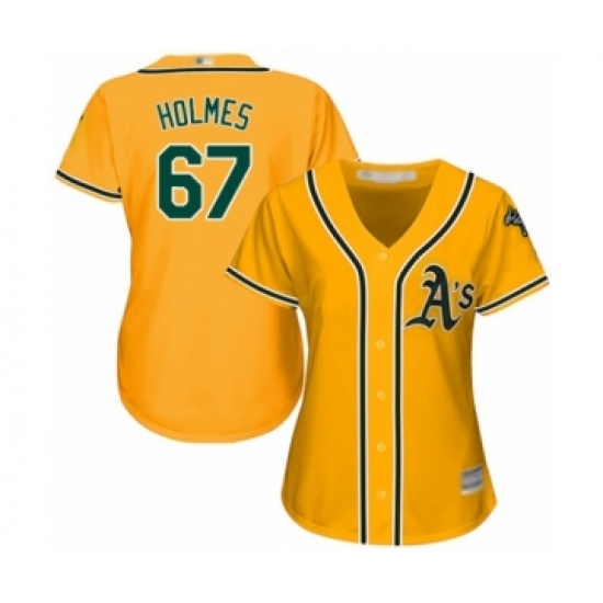 Women's Oakland Athletics #67 Grant Holmes Authentic Gold Alternate 2 Cool Base Baseball Player Jersey - Ujersey