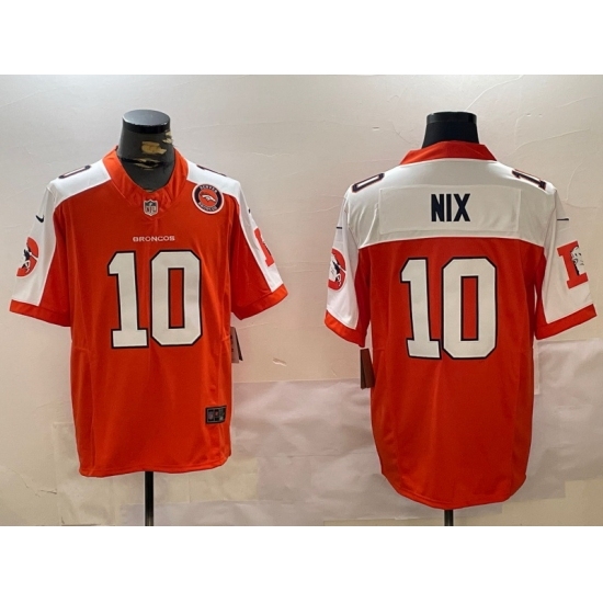 Men's Denver Broncos #10 Bo Nix Orange 2024 F U S E Throwback Vapor Limited Alternate Stitched Football Jersey 1 - Ujersey
