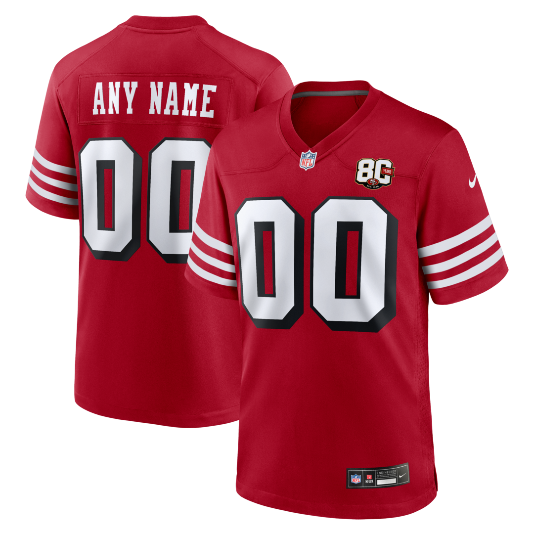 Youth San Francisco 49ers Nike Red 80th Anniversary Alternate Custom Game Jersey - SUjersey01