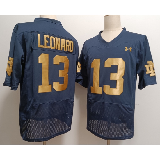 Men's Notre Dame Fighting Irish #13 Riley Leonard Name Navy Blue College Stitched Jersey - Ujersey