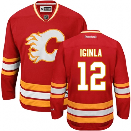 Men's Reebok Calgary Flames #12 Jarome Iginla Premier Red Third NHL Jersey - Ujersey