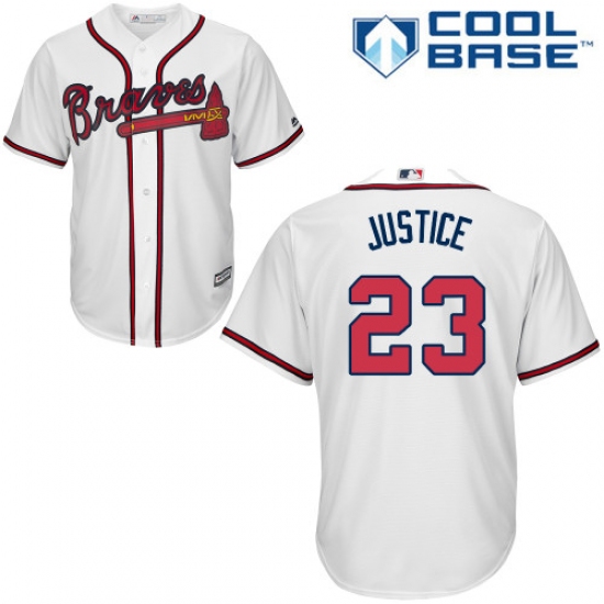 Youth Majestic Atlanta Braves #23 David Justice Authentic White Home Cool Base MLB Jersey - Ujersey