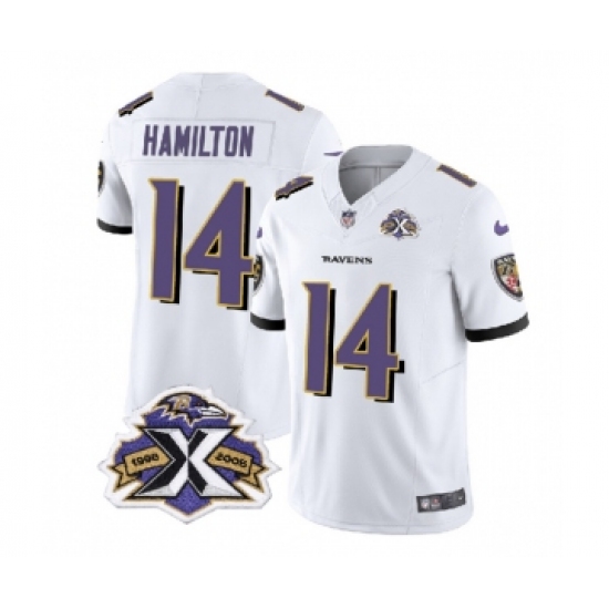 Men's Nike Baltimore Ravens #14 Kyle Hamilton White 2023 F.U.S.E Throwback Vapor Limited Stitched Jersey - Ujersey