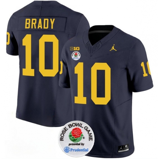 Men's Michigan Wolverines #10 Tom Brady 2023 F.U.S.E. Navy Blue Rose Bowl Stitched Jersey - Ujersey