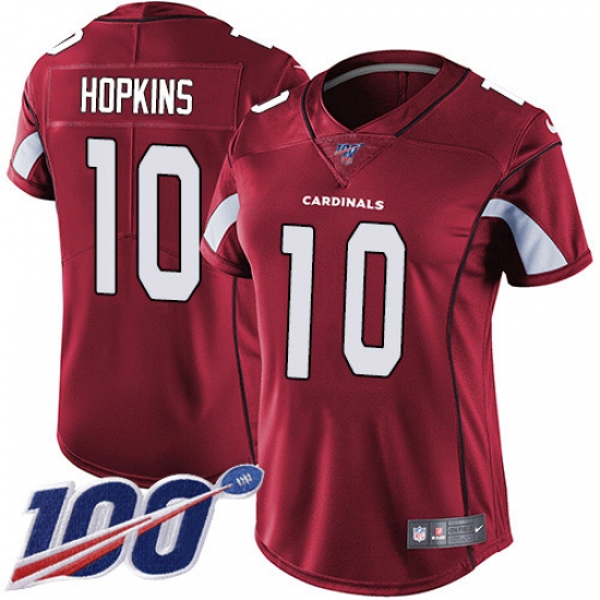 Women's Nike Arizona Cardinals #10 DeAndre Hopkins Red Team Color Stitched NFL 100th Season Vapor Untouchable Limited Jersey - Ujersey