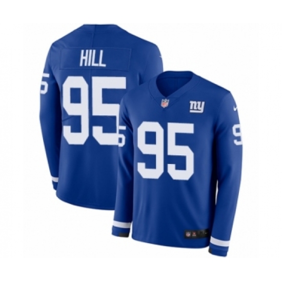 Youth Nike New York Giants #95 B.J. Hill Limited Royal Blue Therma Long Sleeve NFL Jersey - Ujersey