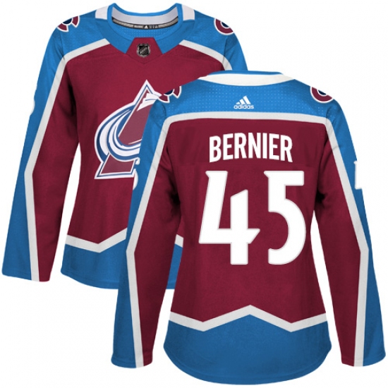 Women's Adidas Colorado Avalanche #45 Jonathan Bernier Authentic Burgundy Red Home NHL Jersey