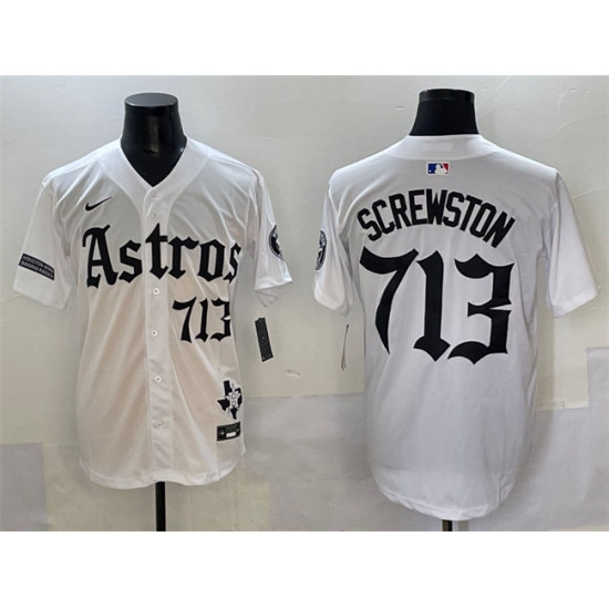 Men's Houston Astros #713 Screwston White Gothic 'Houston Born Barrio Raised' Limited Stitched Baseball Jersey - Ujersey