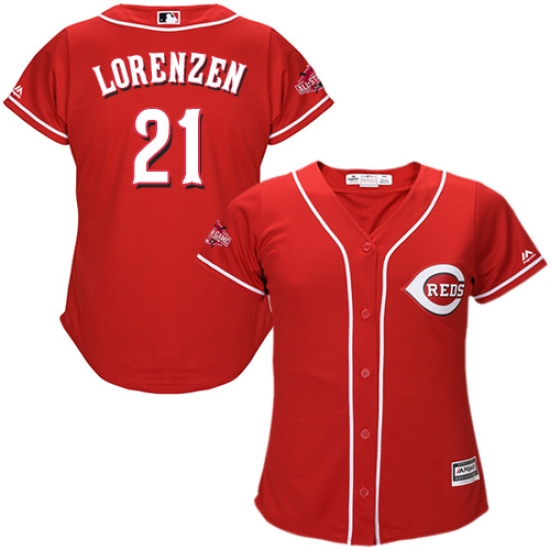 Women's Majestic Cincinnati Reds #21 Michael Lorenzen Authentic Red Alternate Cool Base MLB Jersey - Ujersey