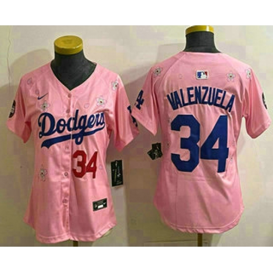 Women's Los Angeles Dodgers #34 Fernando Valenzuela Pink 2025 Tokyo Series Limited Stitched Jersey - Ujersey