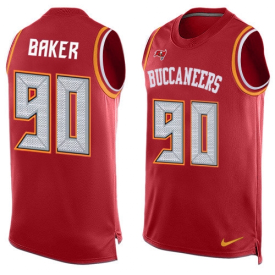 Men's Nike Tampa Bay Buccaneers #90 Chris Baker Limited Red Player Name & Number Tank Top NFL Jersey - Ujersey