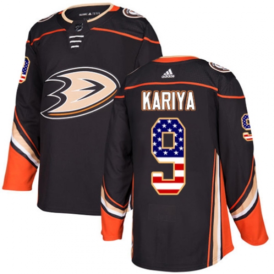 Men's Adidas Anaheim Ducks #9 Paul Kariya Authentic Black USA Flag Fashion NHL Jersey - Ujersey