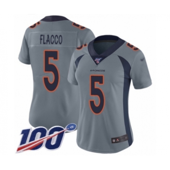 Women's Denver Broncos #5 Joe Flacco Limited Silver Inverted Legend 100th Season Football Jersey - Ujersey