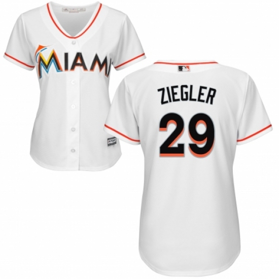 Women's Majestic Miami Marlins #29 Brad Ziegler Authentic White Home Cool Base MLB Jersey - Ujersey