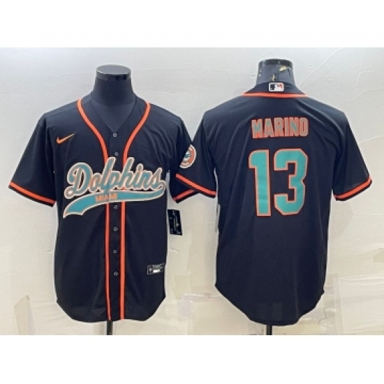 Men's Miami Dolphins #13 Dan Marino Black With Patch Cool Base Stitched Baseball Jersey - Ujersey