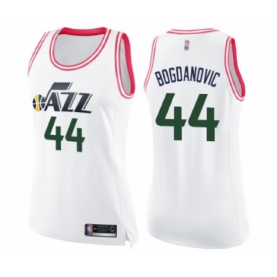 Women's Utah Jazz #44 Bojan Bogdanovic Swingman White Pink Fashion Basketball Jersey - Ujersey