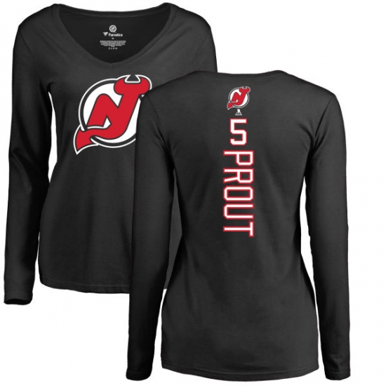NHL Women's Adidas New Jersey Devils #5 Dalton Prout Black Backer Long Sleeve T-Shirt - Ujersey