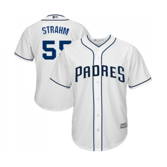 Youth San Diego Padres #55 Matt Strahm Replica White Home Cool Base Baseball Jersey - Ujersey