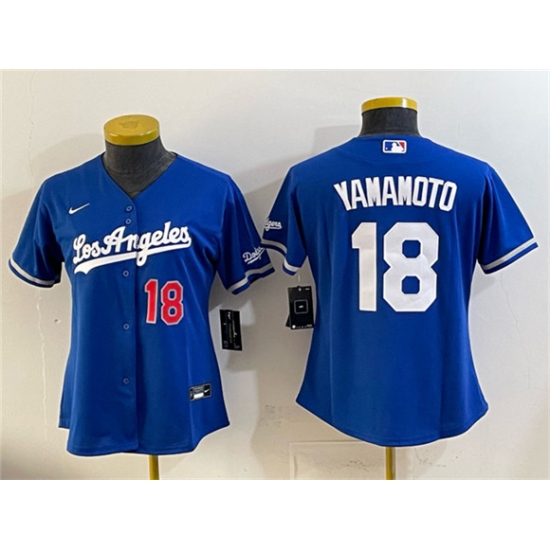 Women's Los Angeles Dodgers #18 Yoshinobu Yamamoto Royal Alternate Stadium Stitched Baseball Jersey(Run Small) - Ujersey