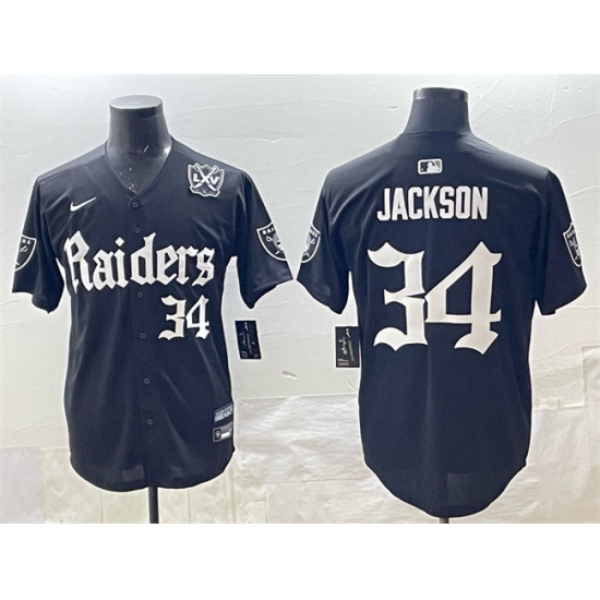 Men's Las Vegas Raiders #34 Bo Jackson Black 'Gothic Sin City Shadows Edition' With 65th Anniversary Vapor Limited Stitched Baseball Jersey