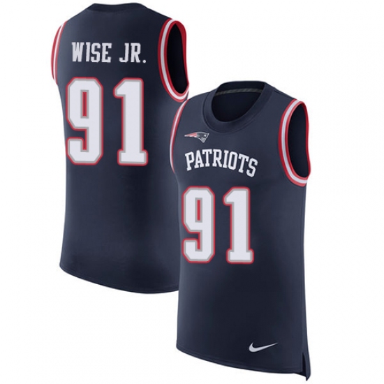 Men's Nike New England Patriots #91 Deatrich Wise Jr Limited Navy Blue Rush Player Name & Number Tank Top NFL Jersey - Ujersey
