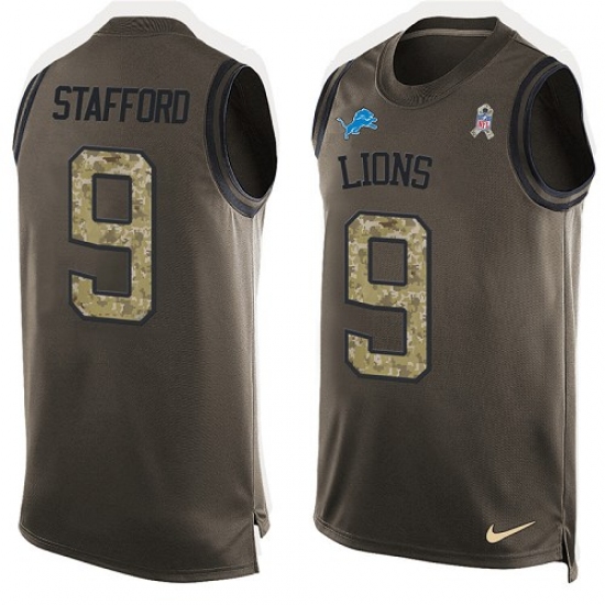 Men's Nike Detroit Lions #9 Matthew Stafford Limited Green Salute to Service Tank Top NFL Jersey - Ujersey