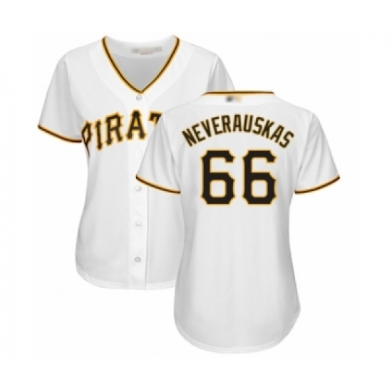 Women's Pittsburgh Pirates #66 Dovydas Neverauskas Authentic White Home Cool Base Baseball Player Jersey