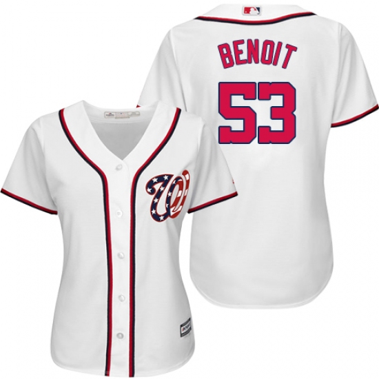 Women's Majestic Washington Nationals #53 Joaquin Benoit Replica White Home Cool Base MLB Jersey - Ujersey